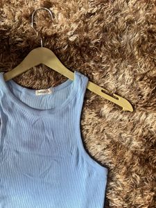Light Blue Ribbed Crop Tank Top