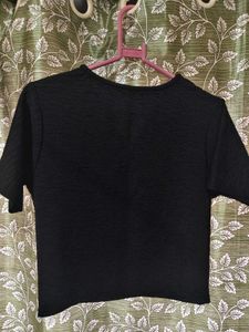 Black Textured V-Neck Tee