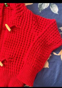 Red Benetton Hoodie Cardigan