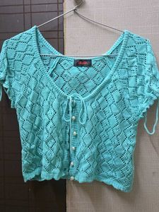 Aqua Crochet Tie-Up Top