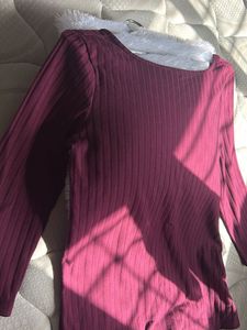 Ribbed Burgundy Long Sleeve Top