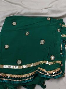 Moti Boote Embellished Green Saree