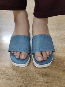 Blue Studded Slide Sandals