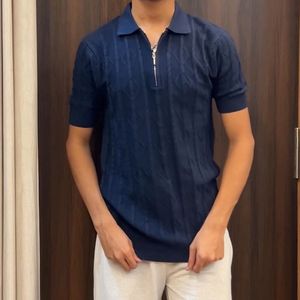 Men's Navy Blue Zip Polo T-Shirt