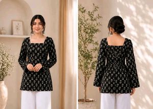 Stylish Black &amp; White Printed Kurta