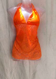 I. Orange Lace Tankini top