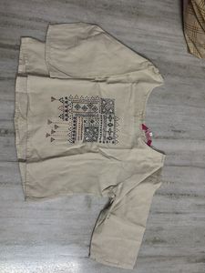 Beige Embroidered Kurta Top