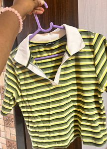 Striped Collared Crop Top
