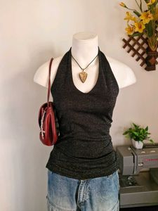 Sparkly Black Halter Neck Top