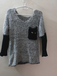 Cozy Fuzzy Knit Cat Pocket Sweater