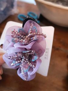 Elegant Purple Floral Beaded Hair Clip