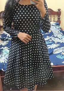 Black White Polka Dot A-Line Dress | Korean Style