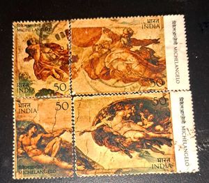 4 vintage Michelangelo Art Stamps India