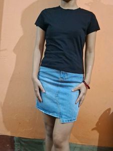 Denim Mini Skirt and Black Tee