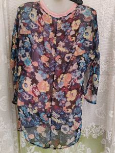 Sheer Floral Print Tunic top with vest