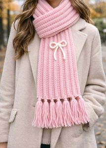 Pink Knitted Scarf with Bow