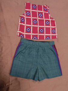 Gray Plaid Shorts set with Side Stripes