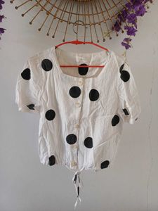 Polka Dot Tie-Front Top
