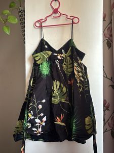 Black Tropical Print Mini Dress