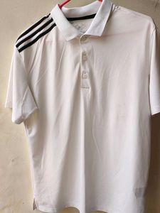 Adidas White Polo Shirt with 3 Stripes