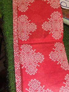 Red Saree with White Geometric Print