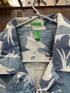 Men's Blue Tropical Print Short Sleeve Shirt