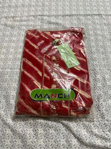 Maroon Kurta Set with Gold Stripes