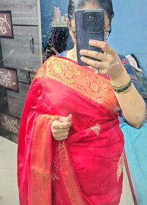new pure dola silk Red Saree with hand work