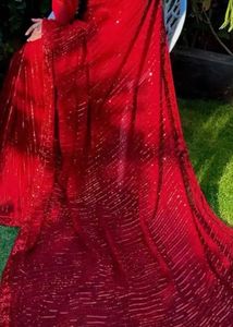 Elegant Red Sequin Saree With Blouse
