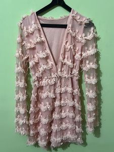 Pink Fringe Detail playsuit