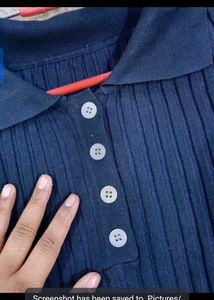 Navy Blue Ribbed Polo Neck Top