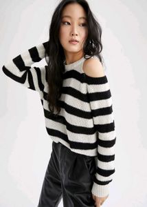 Striped Cold Shoulder Sweater Top