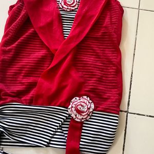 Stylish Red top n bottom set with Striped Accents