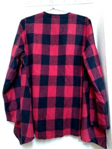 Shein Red &amp; Black Plaid open front long shrug