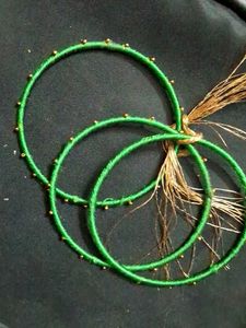 Green Silk Thread Bangles with Beads