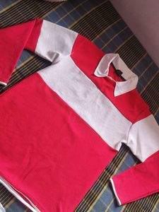 Rose pink and White Long Sleeve Rugby Shirt
