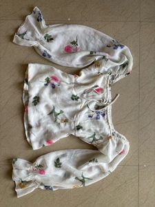 White Floral Print Crop Top