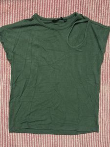 Green Ribbed Cutout Top