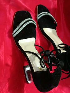 Sparkling Black Heeled Sandals