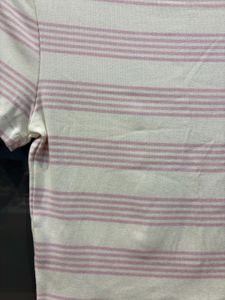 Cream &amp; Pink Striped Cropped Tee