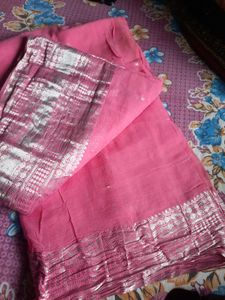 Elegant Pink Saree with Silver Border
