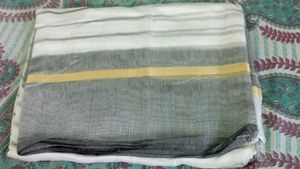 Elegant Grey &amp; White Striped Saree with one meter