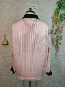 Y2k aesthetic Striped Long Sleeve Collared Top
