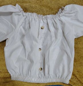 White Off-Shoulder Puff Sleeve Crop Top