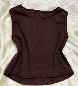 Basic Ribbed Tank Top - Brown