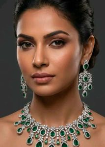 Elegant green American diamond Jewellery Set