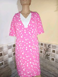 Vibrant Pink Polka Dot Wrap Dress