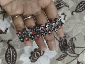 Oxidized Silver Ring with Red & Green Stones