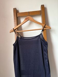 Navy Blue Slip Dress with Ruffle Hem