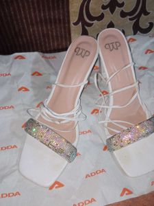 Stylish White Embellished Lace-up Sandals
